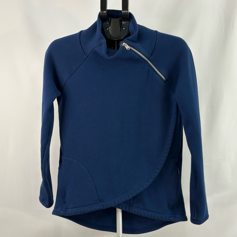 Athleta Cozy Karma‎ Asym Pullover Women S Blue Excellent Fleece Zip Sweatshirt